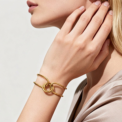 304 Stainless Steel Double Ring Link Bracelets for Women
