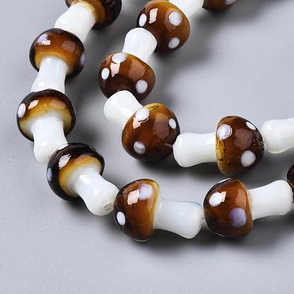 Handmade Lampwork Beads Strands, Mushroom Shape with White Spot