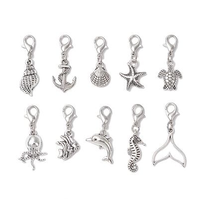 Морские животные тибетский стиль сплав подвески украшения, с карабин-лобстерами 