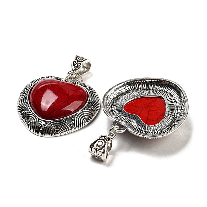 Synthetic Turquoise Dyed Pendants, Heart Charms with Antique Silver Plated Alloy Findings