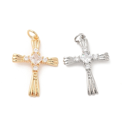 Brass & Glass & Cubic Zirconia Pendants, Cross Charm