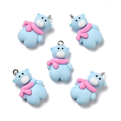 Непрозрачные подвески смолы, с платиновыми тоновыми железными петлями, белый медведь