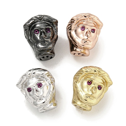 Brass Micro Pave Camellia Cubic Zirconia Beads, Cadmium Free & Nickel Free & Lead Free, Man