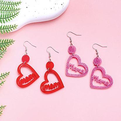 Акриловые серьги-подвески ко Дню матери, сердце, платина