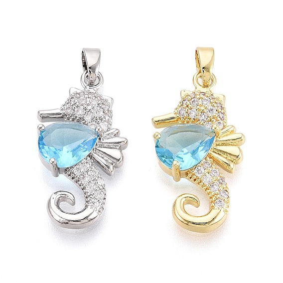 Латунные микро проложить кубического циркония подвески, со стеклом, прелести морских коньков