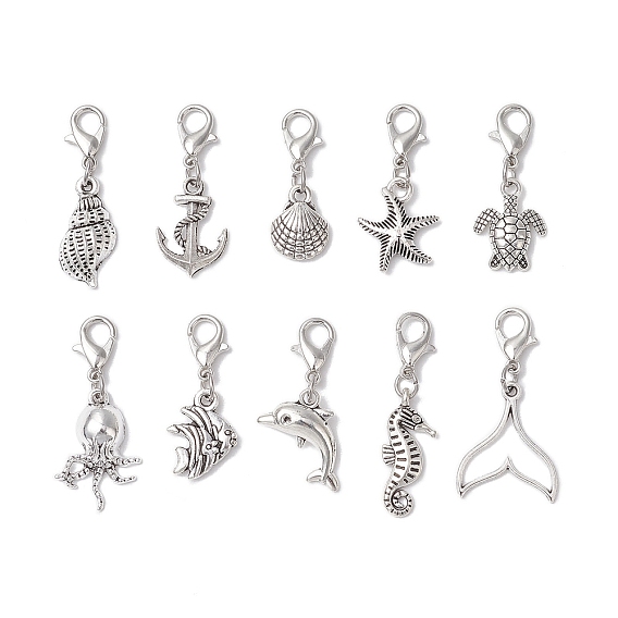 Морские животные тибетский стиль сплав подвески украшения, с карабин-лобстерами 