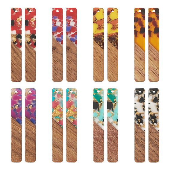 16 шт. 8 стили большие подвески из прозрачной смолы и орехового дерева, золотой фольгой, прямоугольник амулеты