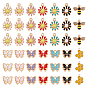56Pcs 4 Styles Alloy Enamel Pendants, Butterfly & Chrysanthemum & Bees, Light Gold