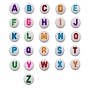 104Pcs Opaque Acrylic Beads, White, Flat Round with Alphabet, Letter A~Z