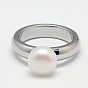316L Surgical Stainless Steel Finger Rings, with Freshwater Pearl Beads