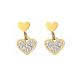 Shell Heart Stud Earrings Sets, 304 Stainless Steel Jewelry with Rhinestone for Women