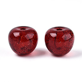 Прозрачные акриловые бусины, с блеском порошок, половине просверлил, вишня