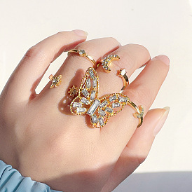 Bohemian Style Full Diamond Creative Inlaid Star Moon Butterfly Ring Set (5 Pieces)