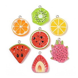 Подвески из непрозрачной смолы с фруктовой тематикой, окрашенные распылением, имитация еды, с платиновыми тоновыми железными петлями