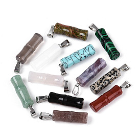 Смешанные подвески камень, бамбуковые прелести, с защелкой из нержавеющей стали на поручнях, цвет нержавеющей стали, смешанные окрашенные и неокрашенные