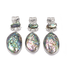 Natural Abalone Shell/Paua Shell Big Pendants, with Brass Findings, Oval