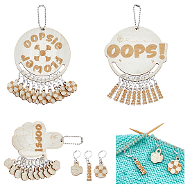 30 шт 3 стили деревянные кулоны фиксирующие маркеры стежков, с железными серьгами-застежками-рычагами и цепочками из железных шариков