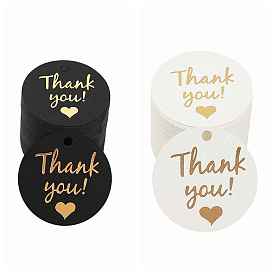 100Pcs Round Paper Thank You Hanging Gift Tags, with Hemp Cord, for Party Gift Packaging