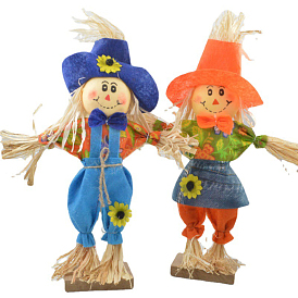Thanksgiving Theme Cloth Scarecrow Ornament with Base, for Home Desk Display Decorations