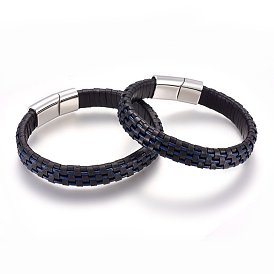 Braided Leather Cord Bracelets, with 304 Stainless Steel Magnetic Clasps