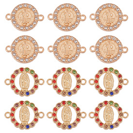 40 шт. 2 стили плоские круглые сплавные соединительные подвески, религия дева мария ссылки, со стразами, золотые