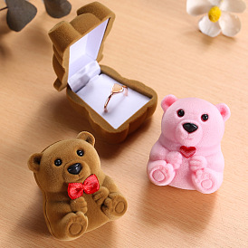Бархатная подарочная коробочка для колец в форме медведя, шкатулка для колец