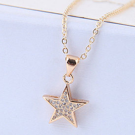 Sweet and Simple Star Pendant Necklace with Zircon Stones - Fashionable and Charming.
