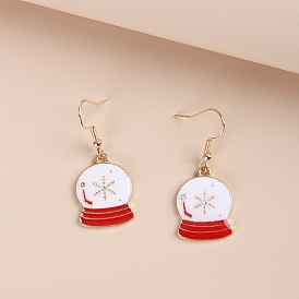 Cartoon Snowflake Red Crystal Ball Earrings - Festive Holiday Gift