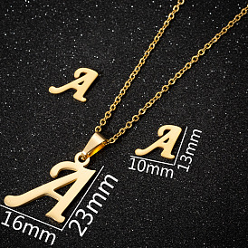 Stainless Steel Alphabet Jewelry Set for Women - Necklace and Earrings, 26 Letters