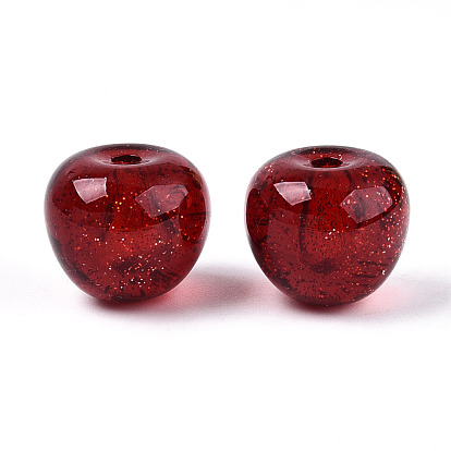 Прозрачные акриловые бусины, с блеском порошок, половине просверлил, вишня