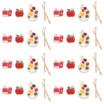 32шт 4 подвески из эмалевого сплава в стиле зина, золотой свет, палитра и яблоко и кисть