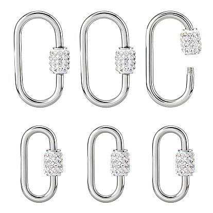6 шт. 2 стили 304 подвески-замки с винтовым карабином из нержавеющей стали, овальные, для изготовления ожерелий, быстрые ссылки, с полимерной глиной горный хрусталь