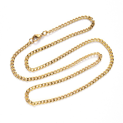 Men's 304 Stainless Steel Cuban Link Chain Necklace, with Lobster Claw Clasp