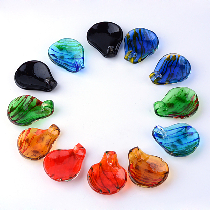 Handmade Silver Foil Lampwork Pendants, with Gold Sand, Round, Mixed Color, 49x45x18mm, hole: 10mm