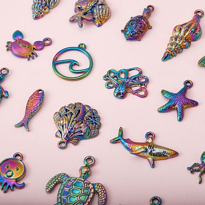 24 Pcs Ocean Themed 316L Surgical Stainless Steel  Pendants, Mixed Shapes