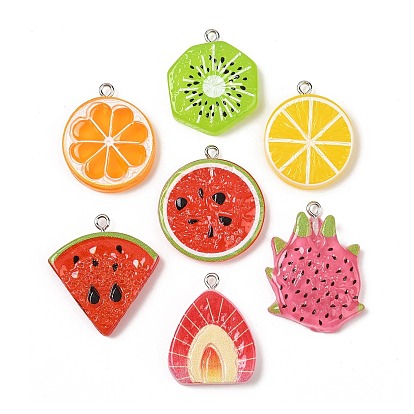 Подвески из непрозрачной смолы с фруктовой тематикой, окрашенные распылением, имитация еды, с платиновыми тоновыми железными петлями