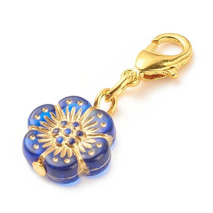 Plating Acrylic Pendant Decorations, Metal Enlaced, with Alloy Lobster Claw Clasps, Flower
