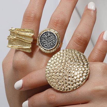 Геометрическая текстура цинковый сплав регулируемые кольца для пальцев для женщин, золотые