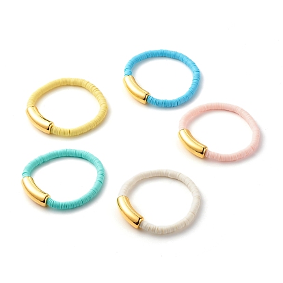 Handmade Polymer Clay Heishi Beads Stretch Bracelet, Tube CCB Plastic Beads Bracelet for Girl Women