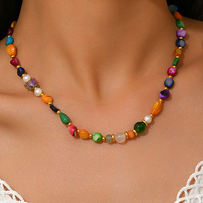 Ожерелья из бисера из окрашенных натуральных ракушек для женщин, золотые