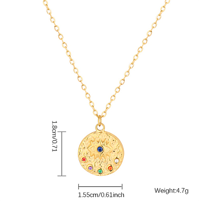 Colorful Cubic Zirconia Eye Pendant Necklace with Stainless Steel Cable Chains