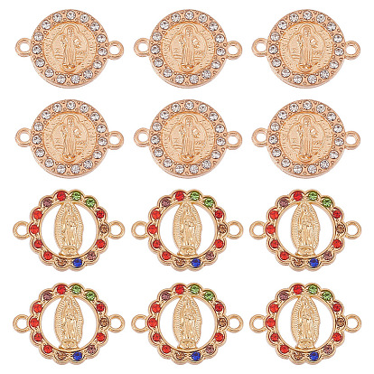 40 шт. 2 стили плоские круглые сплавные соединительные подвески, религия дева мария ссылки, со стразами, золотые