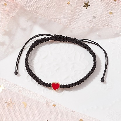 2Pcs 2 Colors Braided Nylon Thread, Chinese Knotting Cord Beading Cord Braided Bead Best Friends Bracelts, with Alloy Enamel Beads, Heart