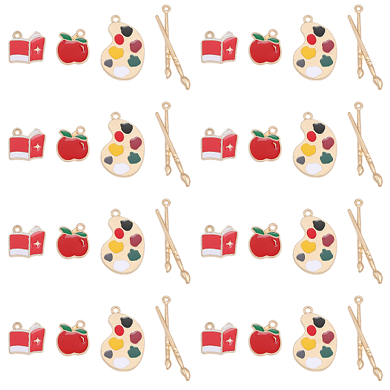 32шт 4 подвески из эмалевого сплава в стиле зина, золотой свет, палитра и яблоко и кисть