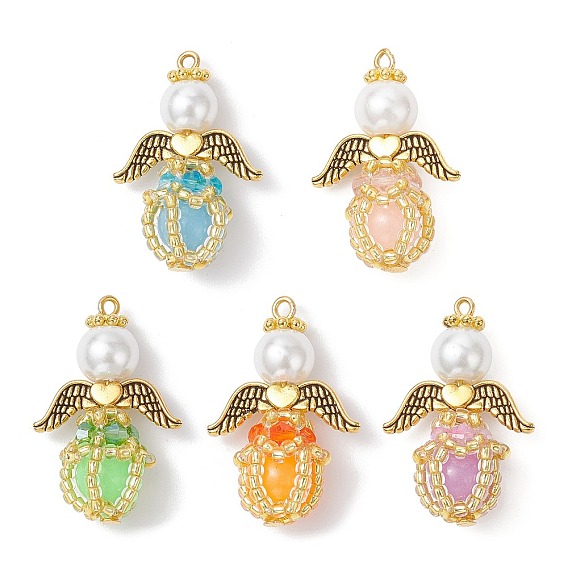 Светящиеся подвески-ангелы из стеклянных бусин ручной работы, с железной петлей, крылом из сплава и стеклянными бусинами, светится в темноте