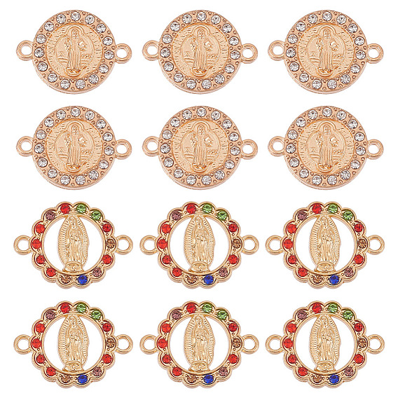 40 шт. 2 стили плоские круглые сплавные соединительные подвески, религия дева мария ссылки, со стразами, золотые