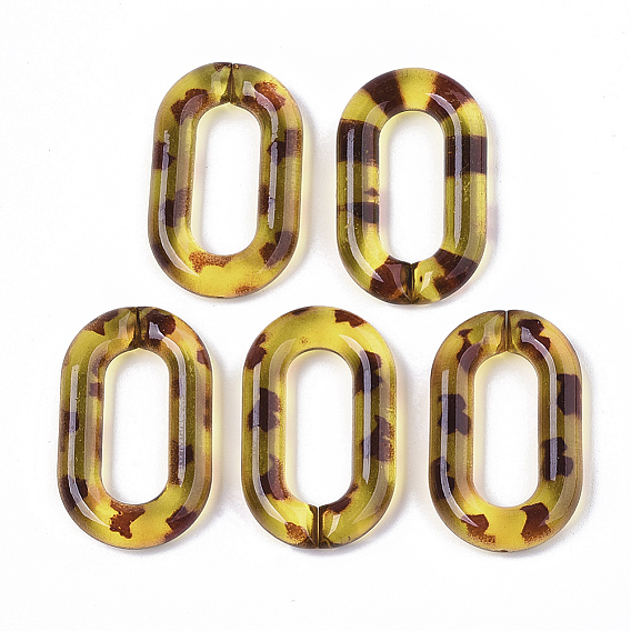 Transparent Acrylic Linking Rings, Quick Link Connectors, Imitation Leopard Skins Pattern, for Cable Chains Making, Oval