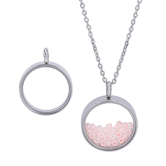 2шт. 304 подвески-медальоны из нержавеющей стали, ионное покрытие (ip), со стеклом, плоский круглый шарм