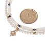 Natural White Jade & Crystal Beaded Necklaces, Brass Micro Pave Cubic Zirconia Charm Necklace Sets, for Woman