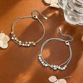 Brass Star Grooved Round Beaded 2-strand Bracelets for Women